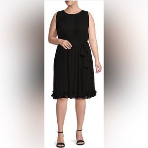NWT Alex Marie Womens Bethany Pleated Chiffon Round Neck Dress Black Plu…